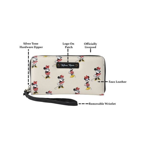 Disney Women's Minnie Mouse Zip Around Wallet All-Over Character Print Wristlet - Picture 5 of 7